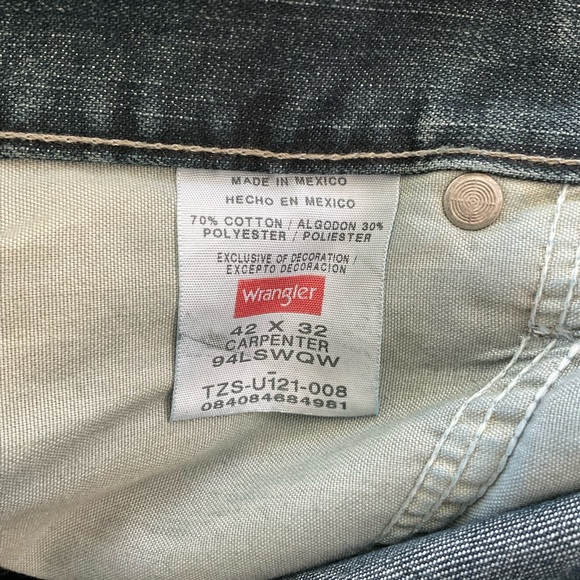 42x32 NWT Wrangler Carpenter Jeans Men’s Blue Dark Wash Relaxed 94LSWQW - Picture 5 of 14